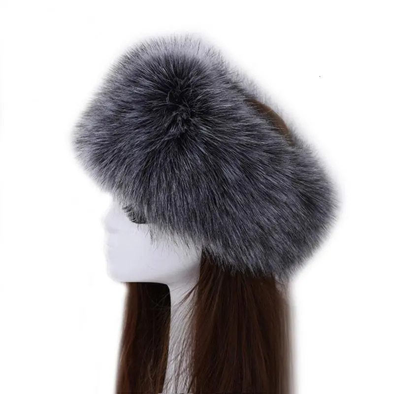 Designer Headbands Winter Thick Fox Hair Circle Russian Fluffy Female Fur Furry Headband Wide Headdress Ski Hat Accessories 231204