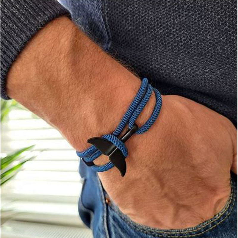Designer Whale Tail Rope Bracelet Nautical Bracelet Coastal Survival Rope Hand Bracelet for Men Women Paracord Dolphin Tail Metal Hook Bangle Wrist Ba
