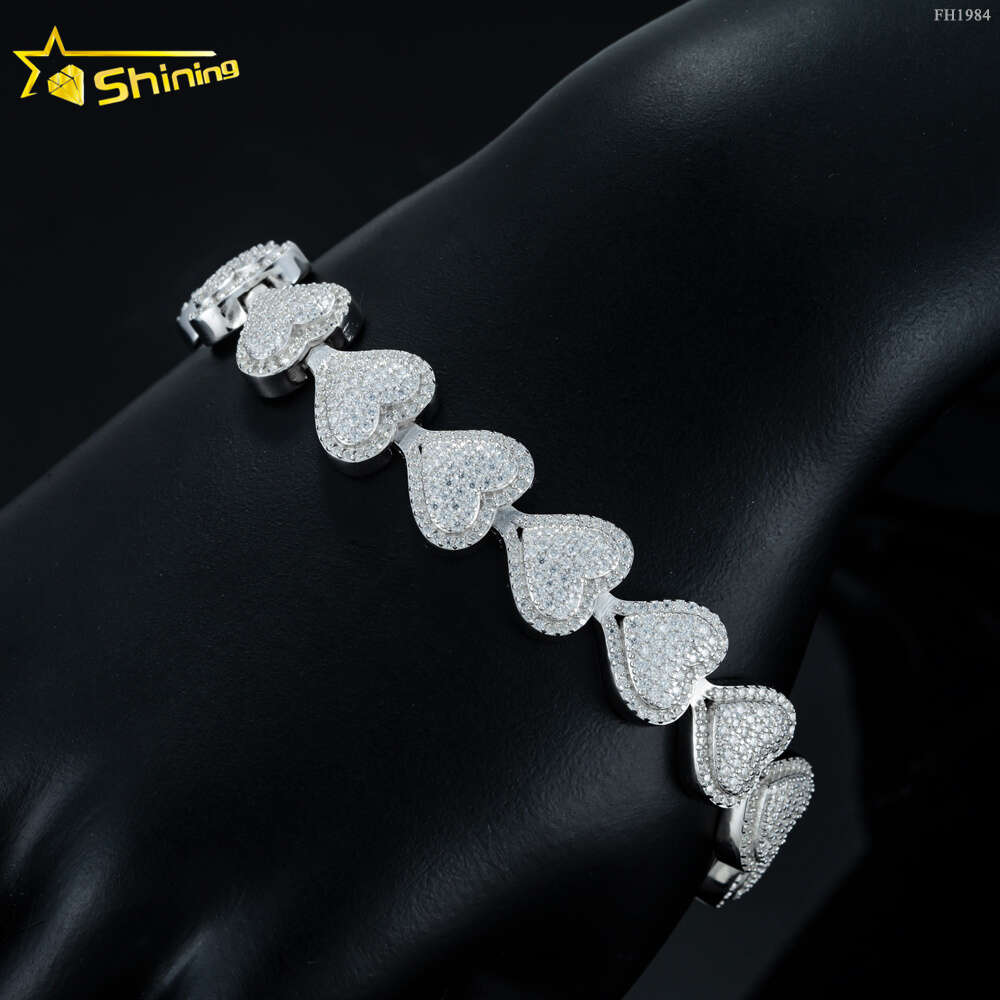 Sale13mm Heart Shape Cuban Chain Bracelet Vvs Moissnaite Iced Out Hip Hop Jewelry Vvs Moissanite Cuban Chain