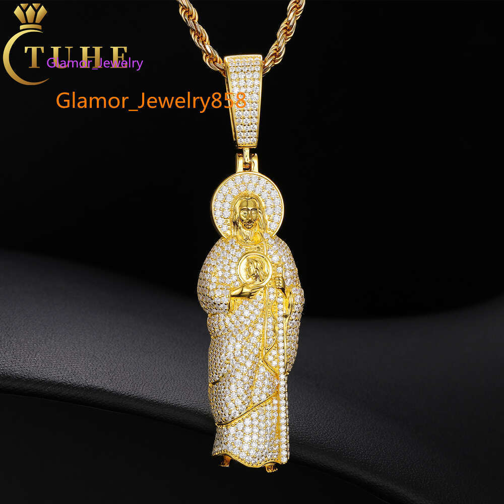 Pass Dia Tester Moissanite Iced Out San Judas Tadeo Pendant Sterg Sier Hip Hop Mens VVS Mossanite Jesus Necklace