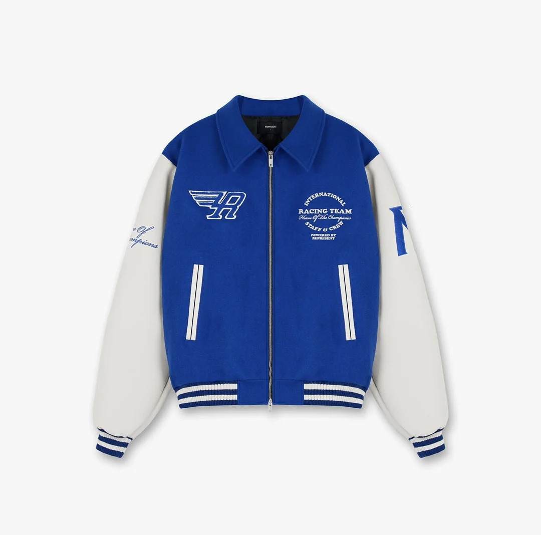 Men's Jackets Racing Team Varsity Jacket High Street Clothing Leather Sleeve Stitching Letter Embroidery Loose Men Women Baseball Uniforms 231204