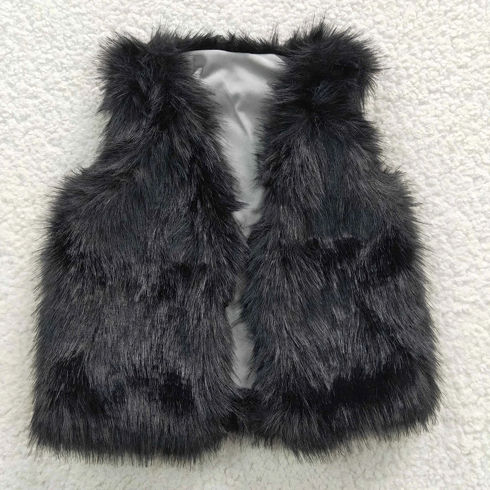 Waistcoat Wholesale Gray Foux Fur Baby Girl Soft Coat Sleeveless Colorful Kid Lapel Children Vest Clothes Infant Boutique Toddler Clothing 231204