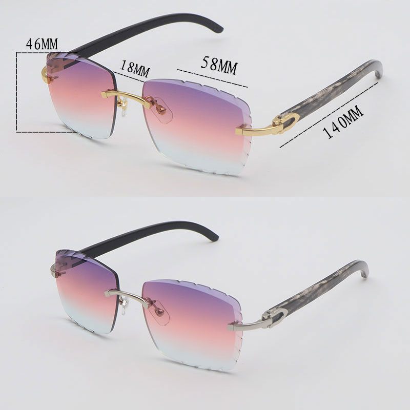 Luxury Diamond Cut Lens Rimless Mens Sunglasses women Designer Large Square Original Black Marbled Buffalo Horn Frames for C Decoration Sun Glasses Si
