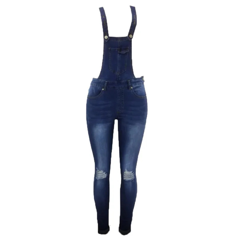 Women's Jumpsuits Rompers Women Strap Denim Jumpsuit Ladies Silm Fit Jeans Rompers Vintage Casual Female Ripped Pocket Suspenders Overall Playsui