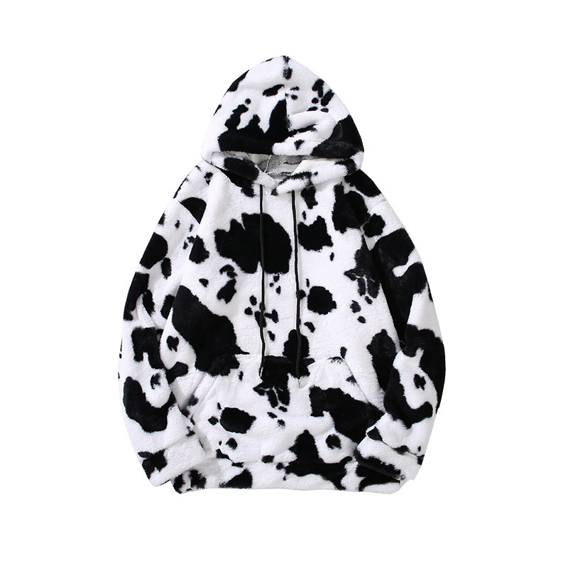 TEDSN Cow Zip Up Coat Jacket Men Women Kawaii Hoodie Winter Oversize Streetwear Casual Top Wool Cosplay Fashion Clothes 220124