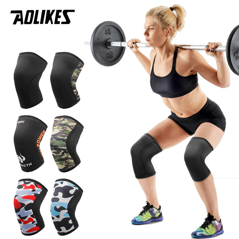 Elbow Knee Pads AOLIKES 1 Pair Squat 7mm Sleeves Pad Support Gym Sports Compression Neoprene Protector For CrossFit Weightlifting 231204