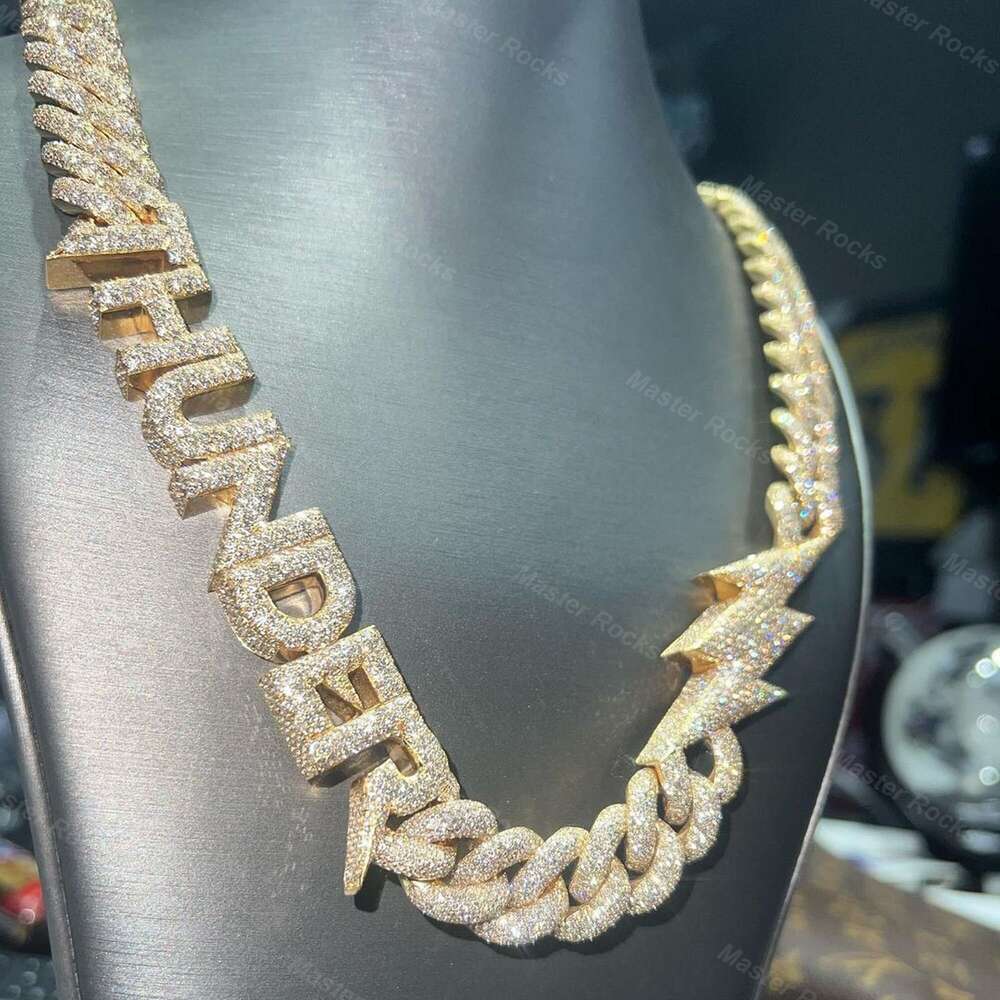 S925 Moissanite Cuban Link Chain Mens Thunder and Lightning Sign Chain Link Design Wholesale Price Cuban Link Custom Necklace