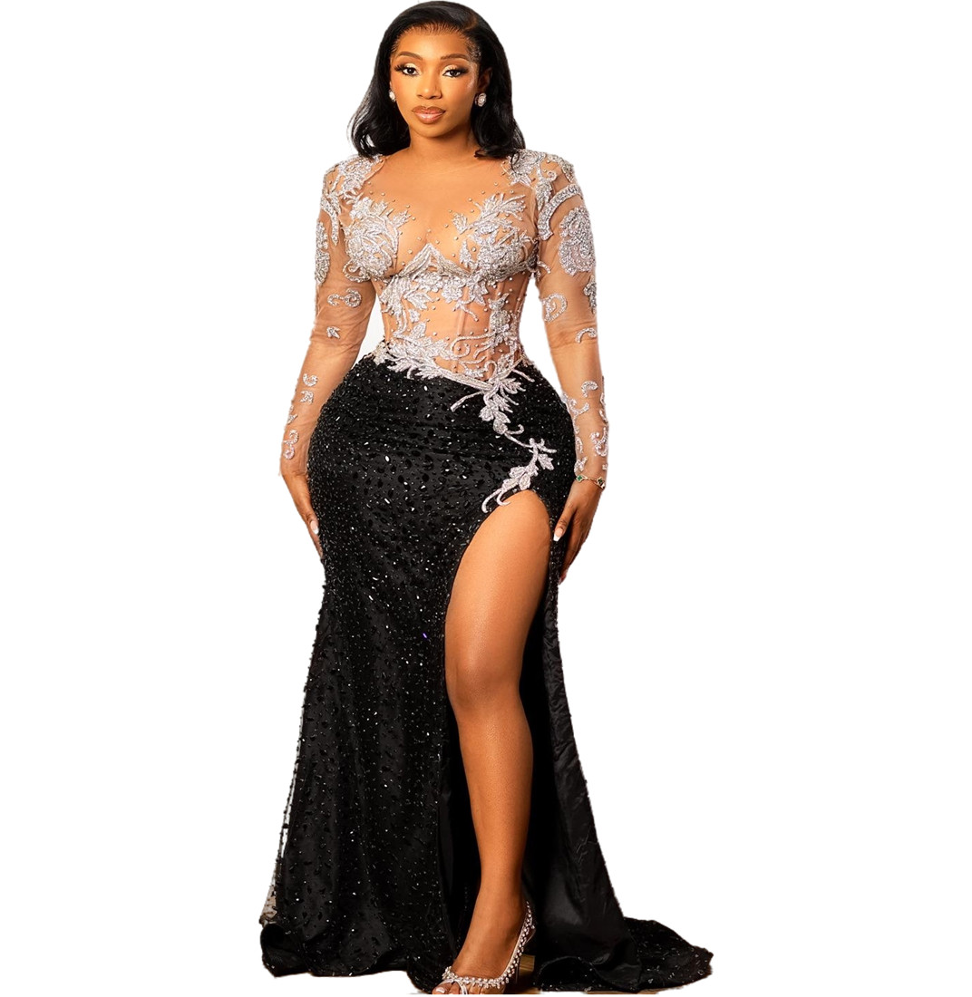 2024 Aso Ebi Black Mermaid Prom Dress Lace Beaded Sequined Lace Evening Formal Party Second Reception Birthday Engagement Gowns Dresses Robe De Soiree