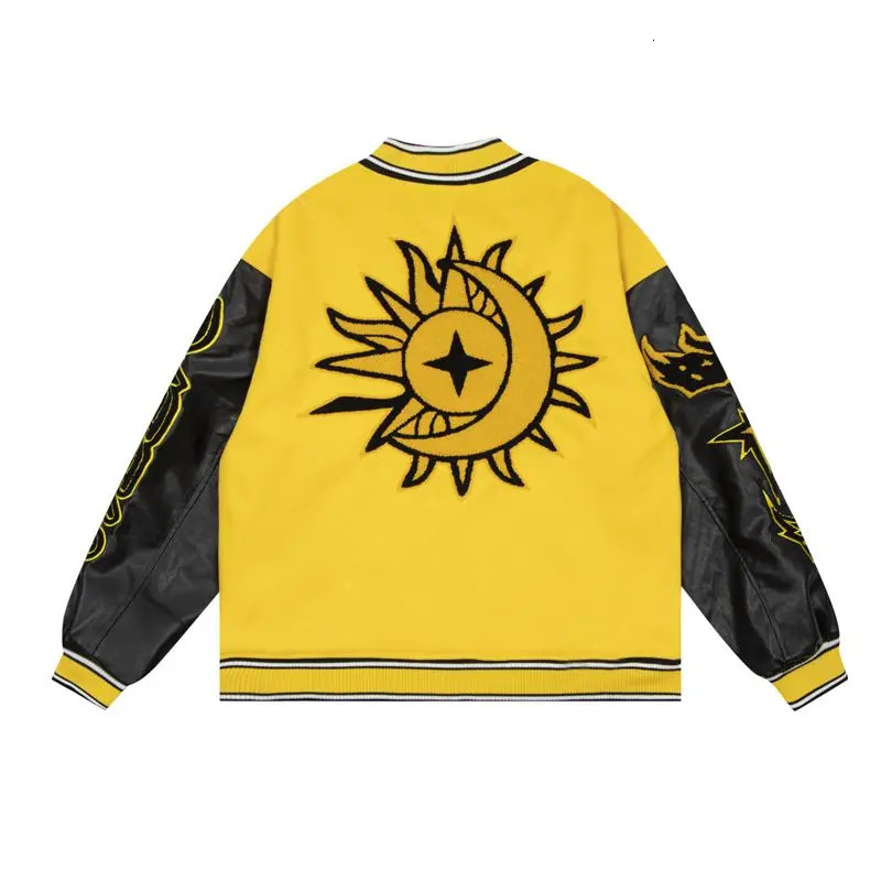 Men's Jackets Men Flame Bomber Jacket American Vintage Patchwork Leather Letter Embroidery Windbreaker Oversized Streetwear Women Jackets 231204