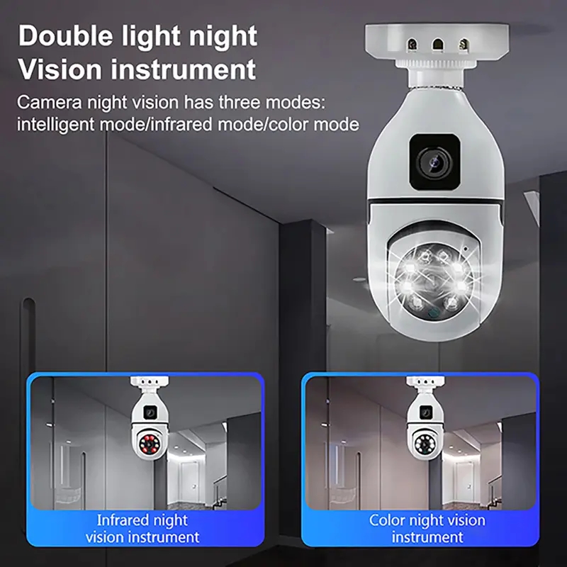 V380 1080P WIFI Dual Lens Bulb Camera Wireless PTZ IP Camera Video Night Vision Two Way Audio Indoor Network