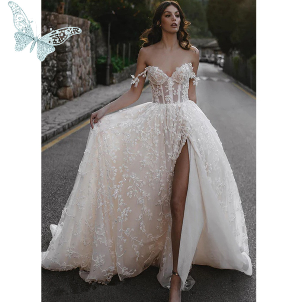 Ral Boho Wedding Dresses Arabic Off The Shoulder A E Bridal Gowns Lace Appliques Brides Vestidos De Novia YD 6660306