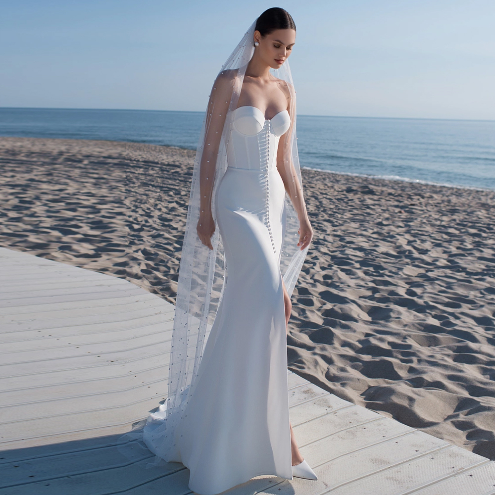 Front Slits Newest Wedding Dresses 2024 Sweetheart Button Satin Bridal Dress Exposed Boning Vestidos De Novia