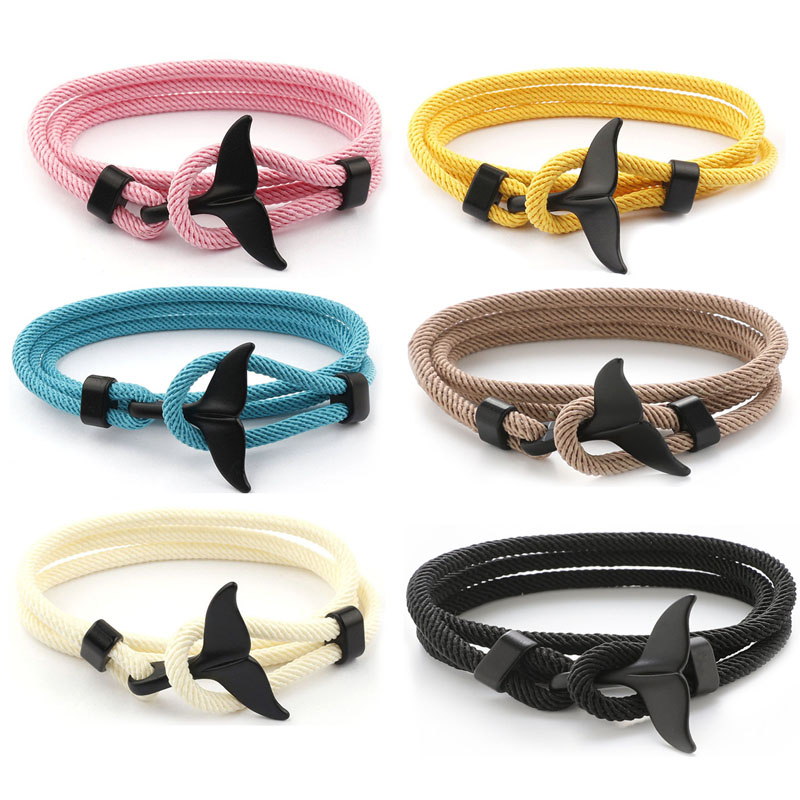 Designer Whale Tail Rope Bracelet Nautical Bracelet Coastal Survival Rope Hand Bracelet for Men Women Paracord Dolphin Tail Metal Hook Bangle Wrist Ba