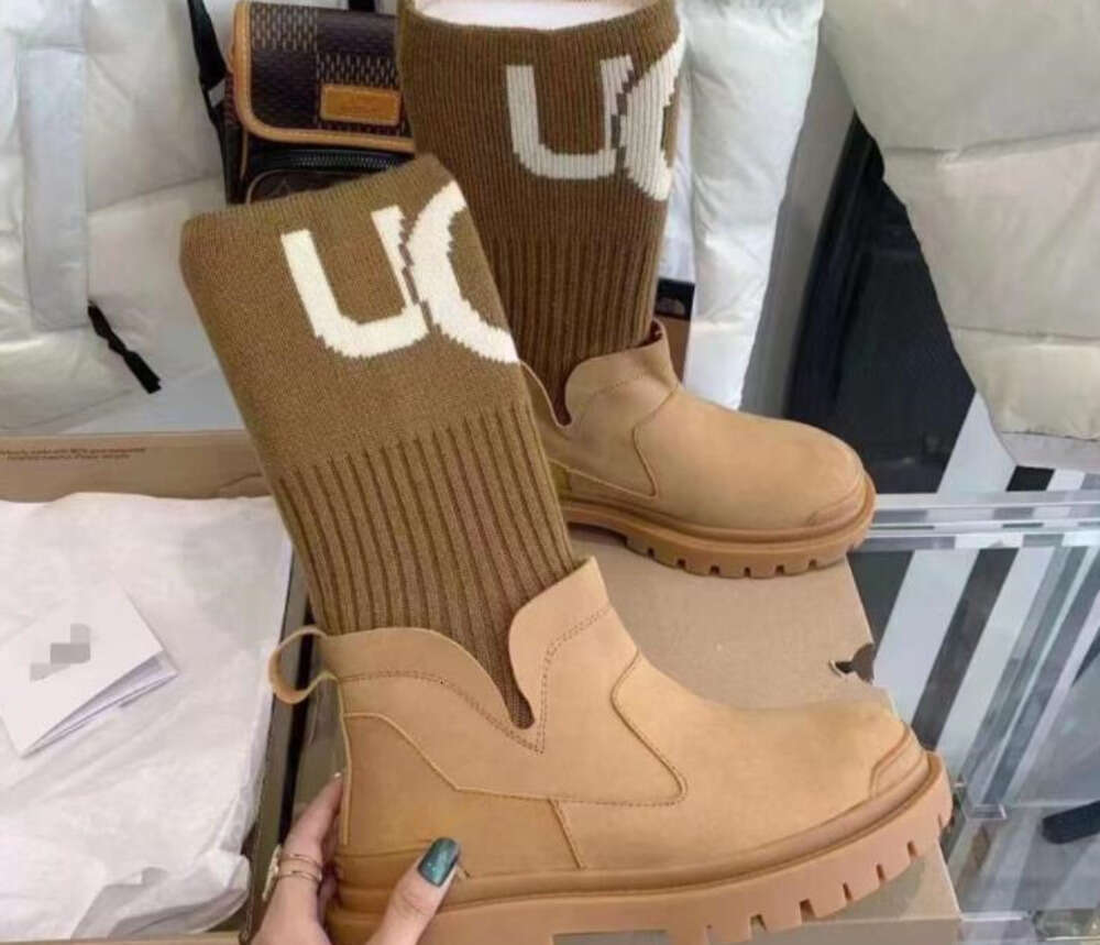 Women's Fashion snow boots thick soled elastic knitting stitching warm socks Martin Middle platform boots1100