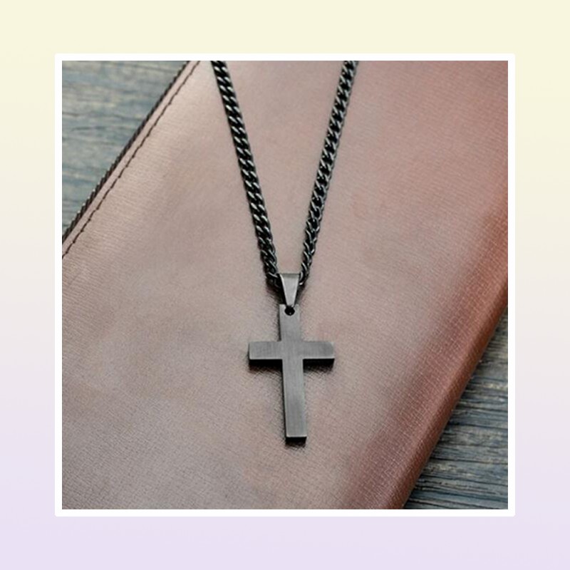 vintage cross pendant necklace stainless steel black chain men women jewelry gift