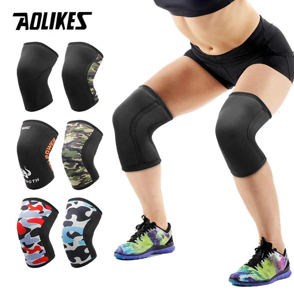 Elbow Knee Pads AOLIKES 1 Pair Squat 7mm Sleeves Pad Support Gym Sports Compression Neoprene Protector For CrossFit Weightlifting 231204