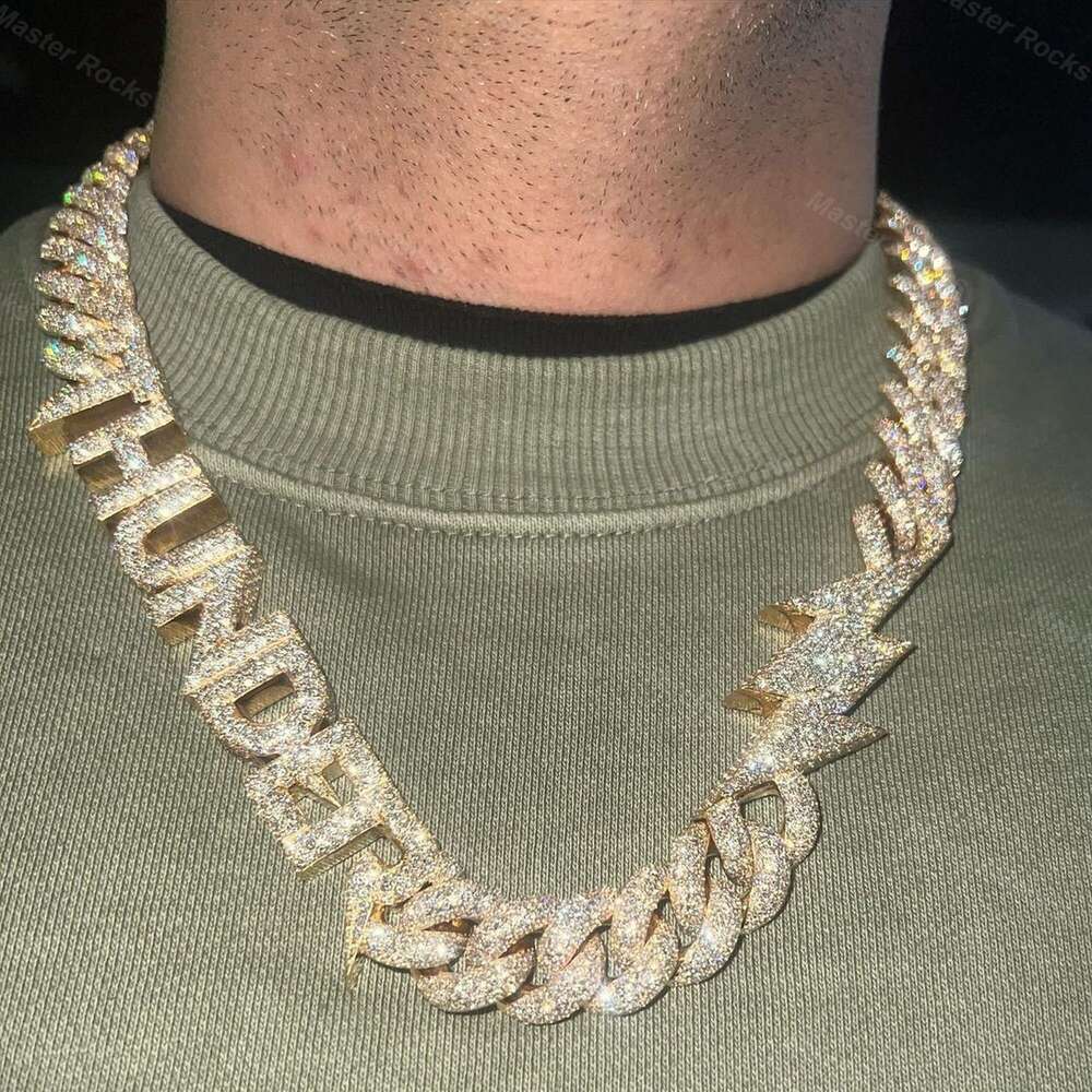 S925 Moissanite Cuban Link Chain Mens Thunder and Lightning Sign Chain Link Design Wholesale Price Cuban Link Custom Necklace