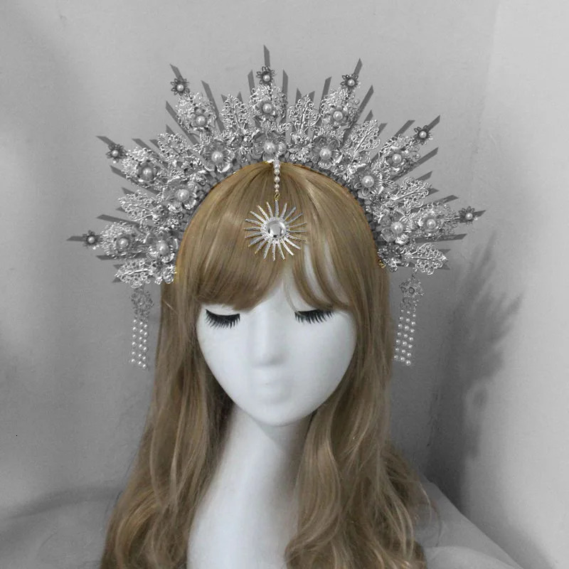 Headbands Gold Halo Headband Sun Godmother's Crown Tiaras Headpiece Virgin Mary Gothic Headwear Fairy Goddess Hair Accessories 231204