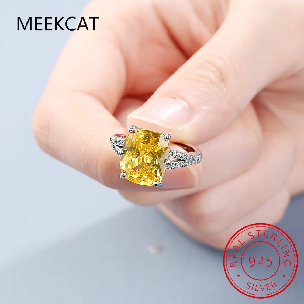 Wedding Rings 100% 925 Sterling Silver Created Citrine Diamonds Gemstone Wedding Engagement Ring Fine Jewelry Gift Wholesale 231202