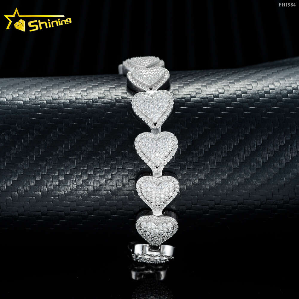 Sale13mm Heart Shape Cuban Chain Bracelet Vvs Moissnaite Iced Out Hip Hop Jewelry Vvs Moissanite Cuban Chain
