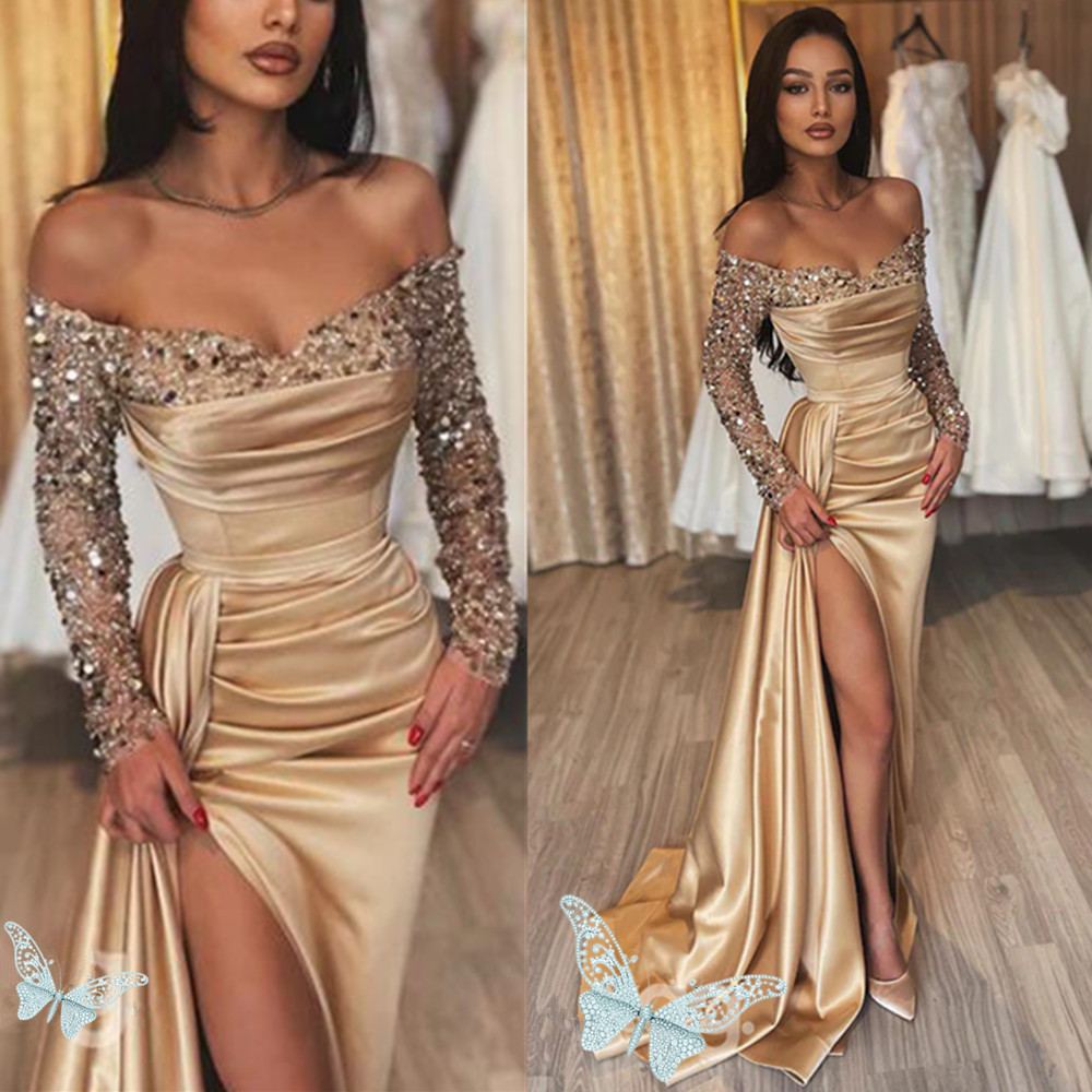 Arabic Aso Ebi Mermaid Prom Crystals Beaded Evening Gowns Sequined Lace Birthday Engagement Second Gown Dress Women Formal Wear YD