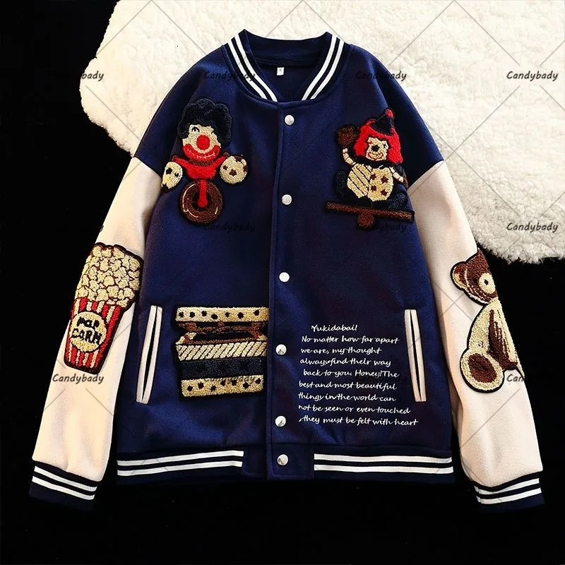 Men's Jackets American Street Flocking Embroidered Clown Baseball Uniform Y2K Retro Hong Kong Fashion Casual Couple Jacket For Men And Women 2312