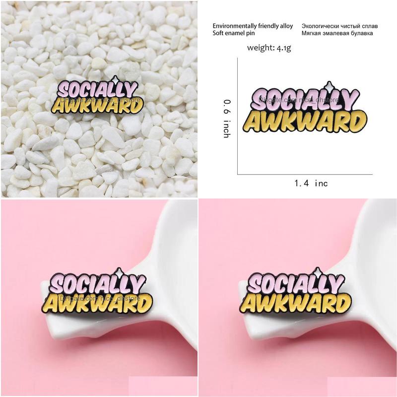 Pins Brooches Cute Small Funny Socially Awkward Enamel Pins For Women Christmas Gift Demin Shirt Decor Brooch Pin Metal Kawaii Badg Dhzec