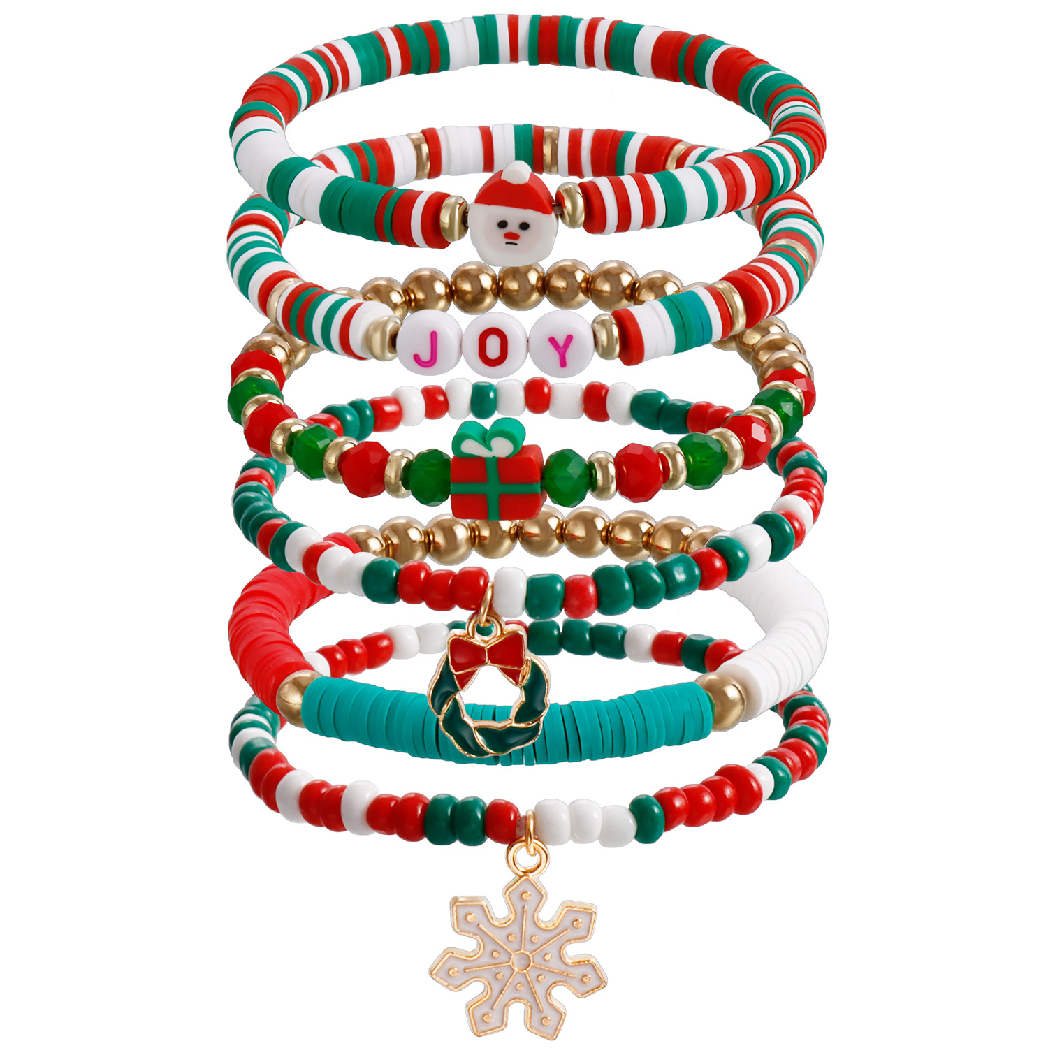 Christmas Bracelets Set Stackable Heishi Surfer Beaded Letter Santa Claus Tree Xmas Bracelet Handmade Women's Clay Stretch Holiday Jewelry for Wo