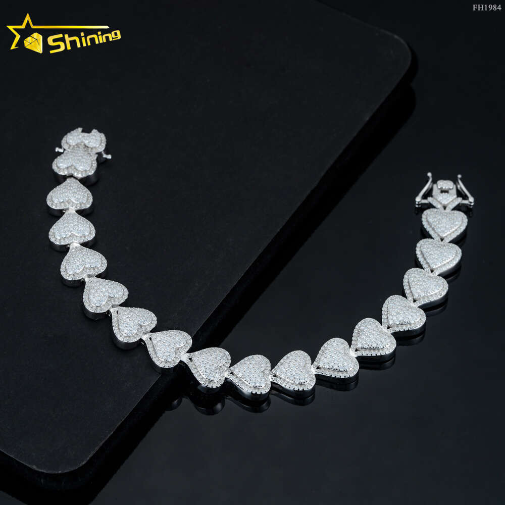 Sale13mm Heart Shape Cuban Chain Bracelet Vvs Moissnaite Iced Out Hip Hop Jewelry Vvs Moissanite Cuban Chain