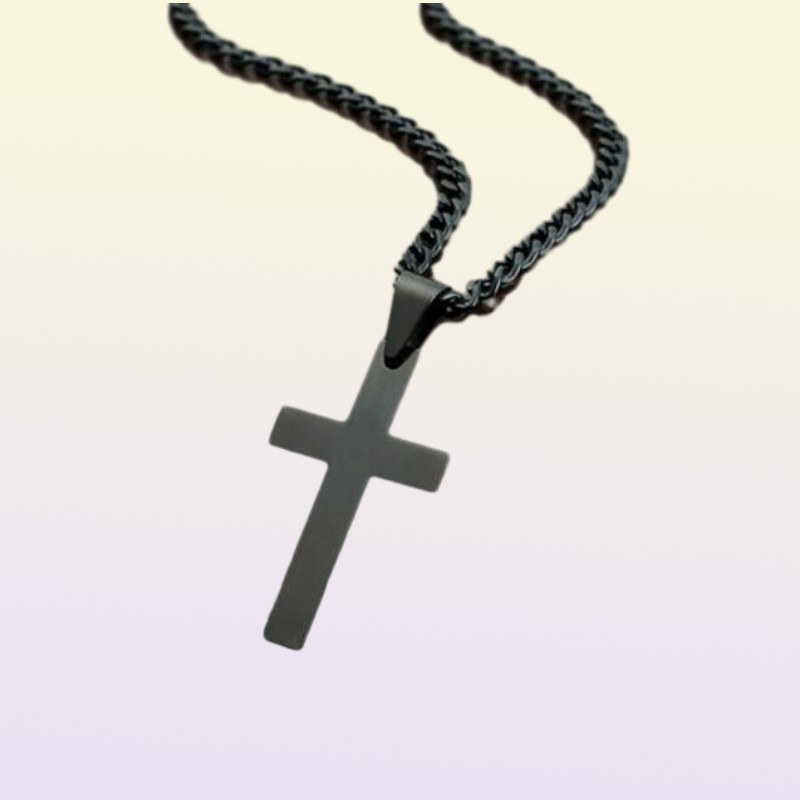 vintage cross pendant necklace stainless steel black chain men women jewelry gift
