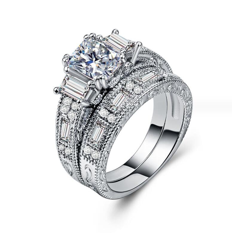 Choucong Unique Handmade Wedding Rings Luxury Jewelry 925 Sterling Silver Princess Cut White Topaz CZ Diamond Gemstones Party Women Bridal Couple Ring