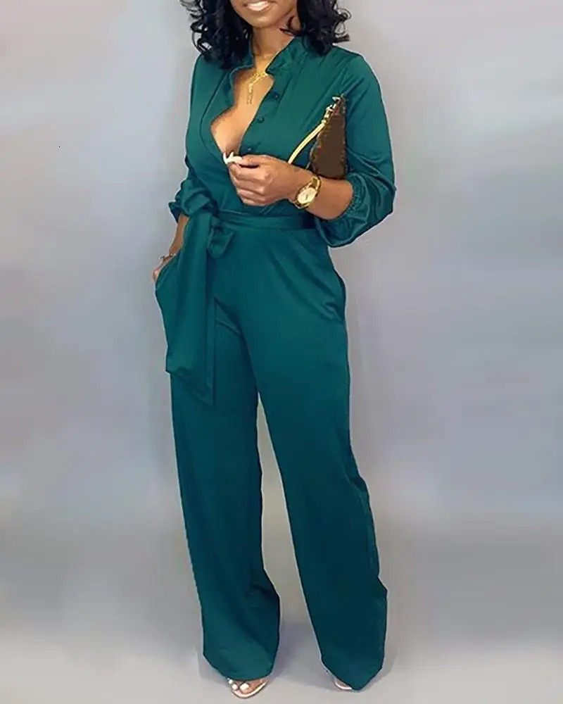 Women's Jumpsuits Rompers Women Buttoned Jumpsuit Long Sleeve Autumn Rompers Women Jumpsuit Overalls 231202