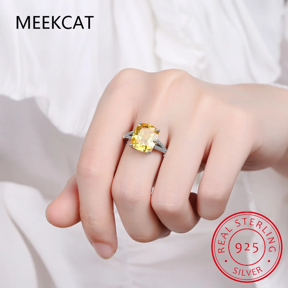 Wedding Rings 100% 925 Sterling Silver Created Citrine Diamonds Gemstone Wedding Engagement Ring Fine Jewelry Gift Wholesale 231202