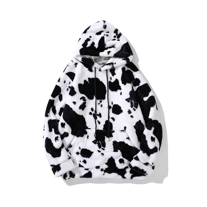 TEDSN Cow Zip Up Coat Jacket Men Women Kawaii Hoodie Winter Oversize Streetwear Casual Top Wool Cosplay Fashion Clothes 220124