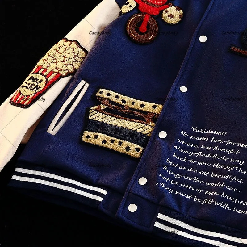 Men's Jackets American Street Flocking Embroidered Clown Baseball Uniform Y2K Retro Hong Kong Fashion Casual Couple Jacket For Men And Women 2312