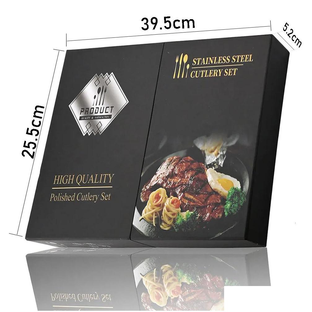 Cookware Sets 24Pcs Black Handle Golden Cutlery Set Stainless Steel Knife Fork Spoon Tableware Flatware Festival Kitchen Dinnerware Gi Dhowy