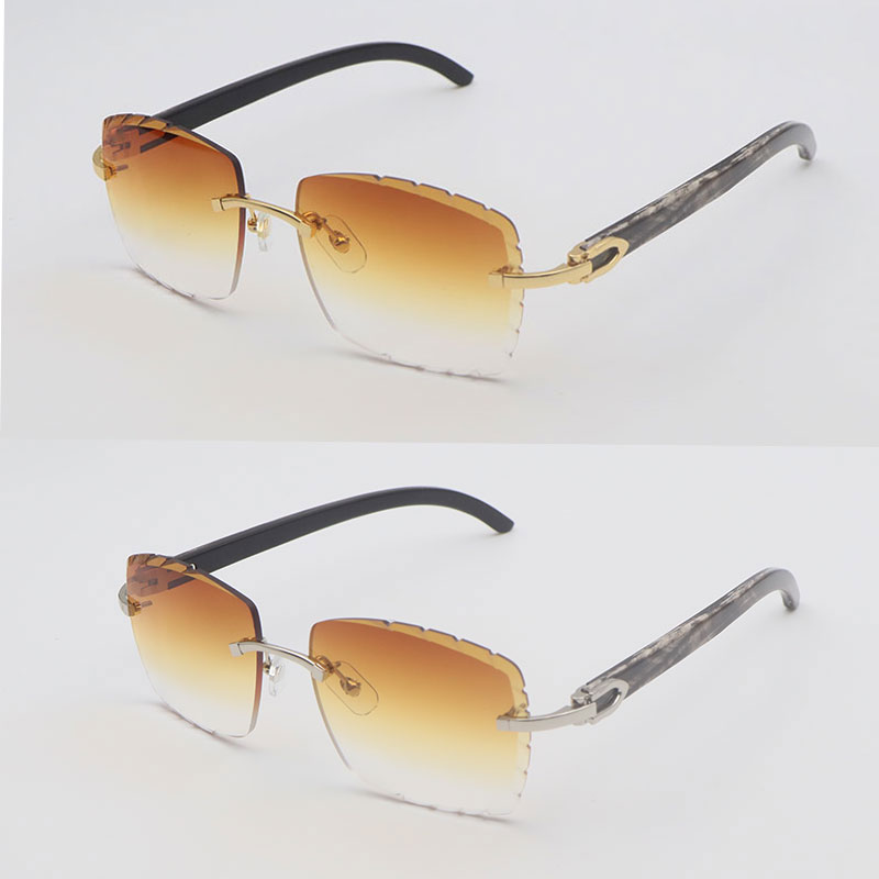 Luxury Diamond Cut Lens Rimless Mens Sunglasses women Designer Large Square Original Black Marbled Buffalo Horn Frames for C Decoration Sun Glasses Si