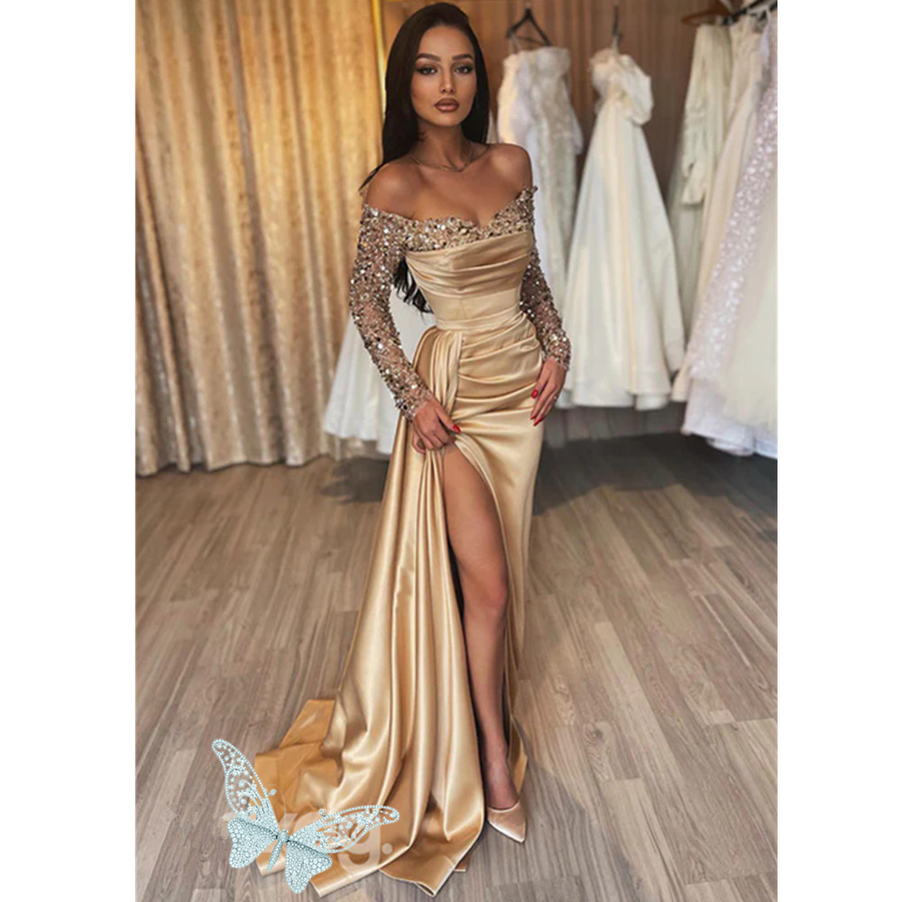 Arabic Aso Ebi Mermaid Prom Crystals Beaded Evening Gowns Sequined Lace Birthday Engagement Second Gown Dress Women Formal Wear YD