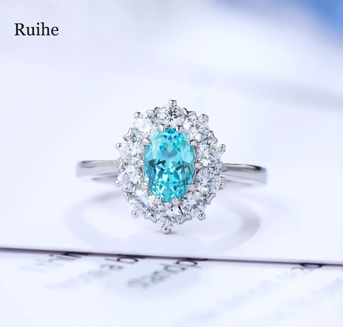 Wedding Rings Vintage 925 Silver 1.38 Carat Paraiba Lab Grown Gemstone Ladies Fashion Jewelry Wholesale Women Rings Personalized 231204