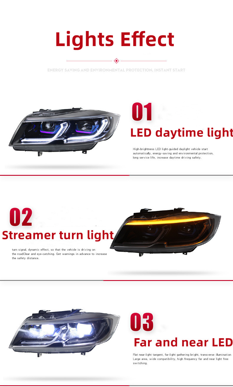 Auto Parts For BMW 3 Series E90 Headlights Assembly E91 2005-2012 LED Daytime Running Light Flow Turn Signal Light