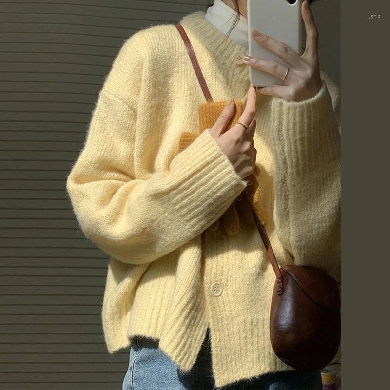 Womens Knits Sweet Knitted Cardigans Sweater Women Autumn Winter O-neck Single Breasted Coats French Solid Simple Female