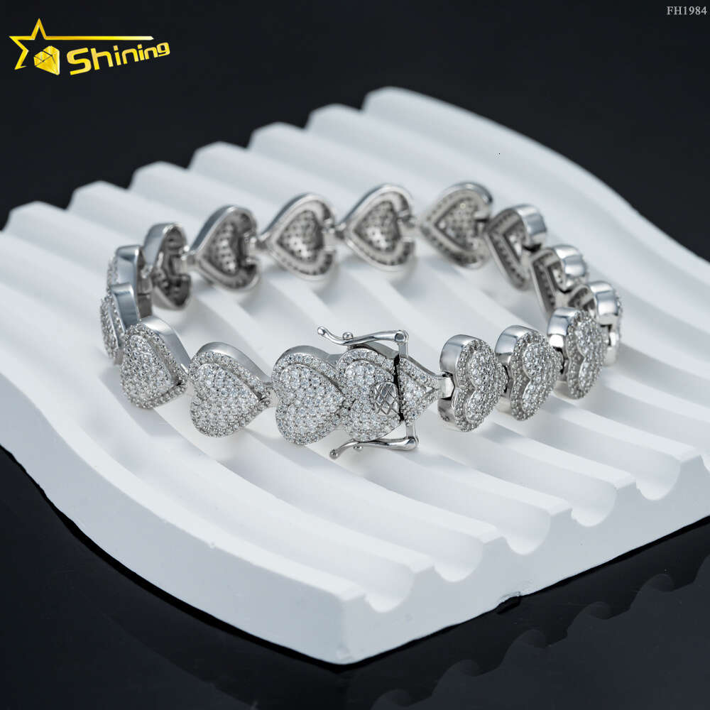 Sale13mm Heart Shape Cuban Chain Bracelet Vvs Moissnaite Iced Out Hip Hop Jewelry Vvs Moissanite Cuban Chain