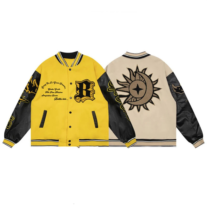 Men's Jackets Men Flame Bomber Jacket American Vintage Patchwork Leather Letter Embroidery Windbreaker Oversized Streetwear Women Jackets 231204