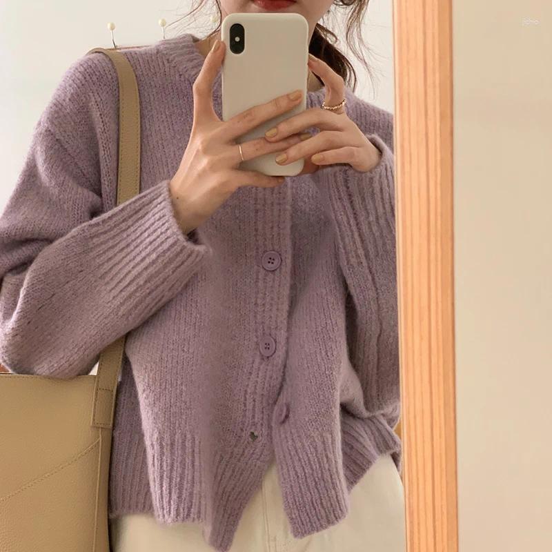 Womens Knits Sweet Knitted Cardigans Sweater Women Autumn Winter O-neck Single Breasted Coats French Solid Simple Female