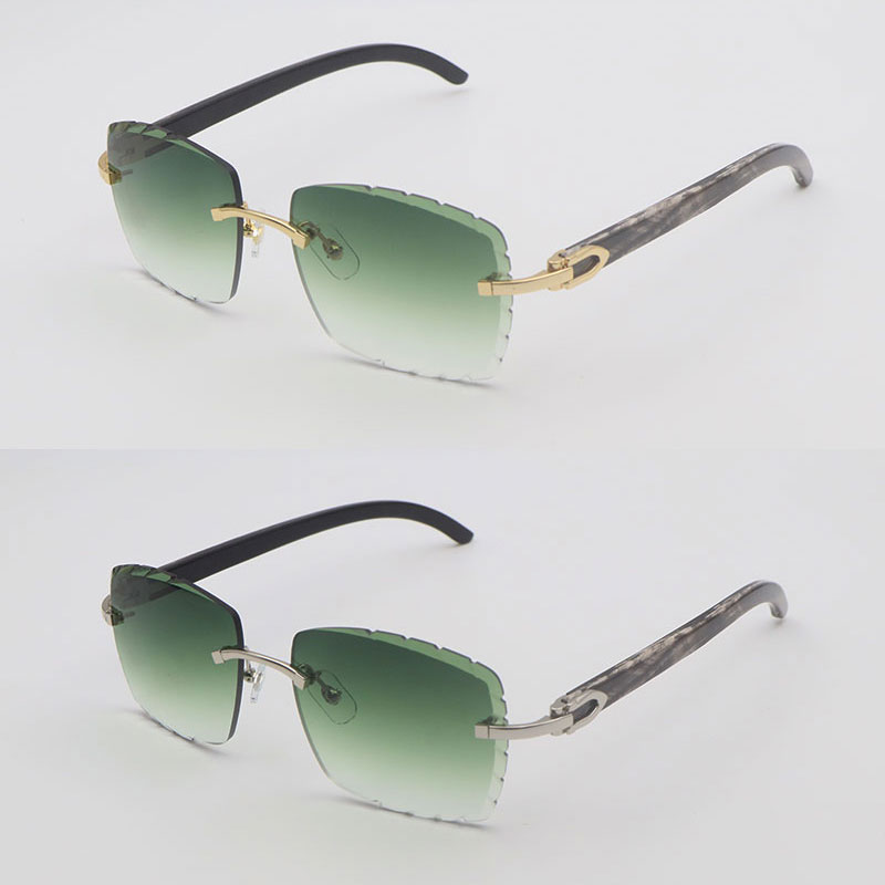 Luxury Diamond Cut Lens Rimless Mens Sunglasses women Designer Large Square Original Black Marbled Buffalo Horn Frames for C Decoration Sun Glasses Si
