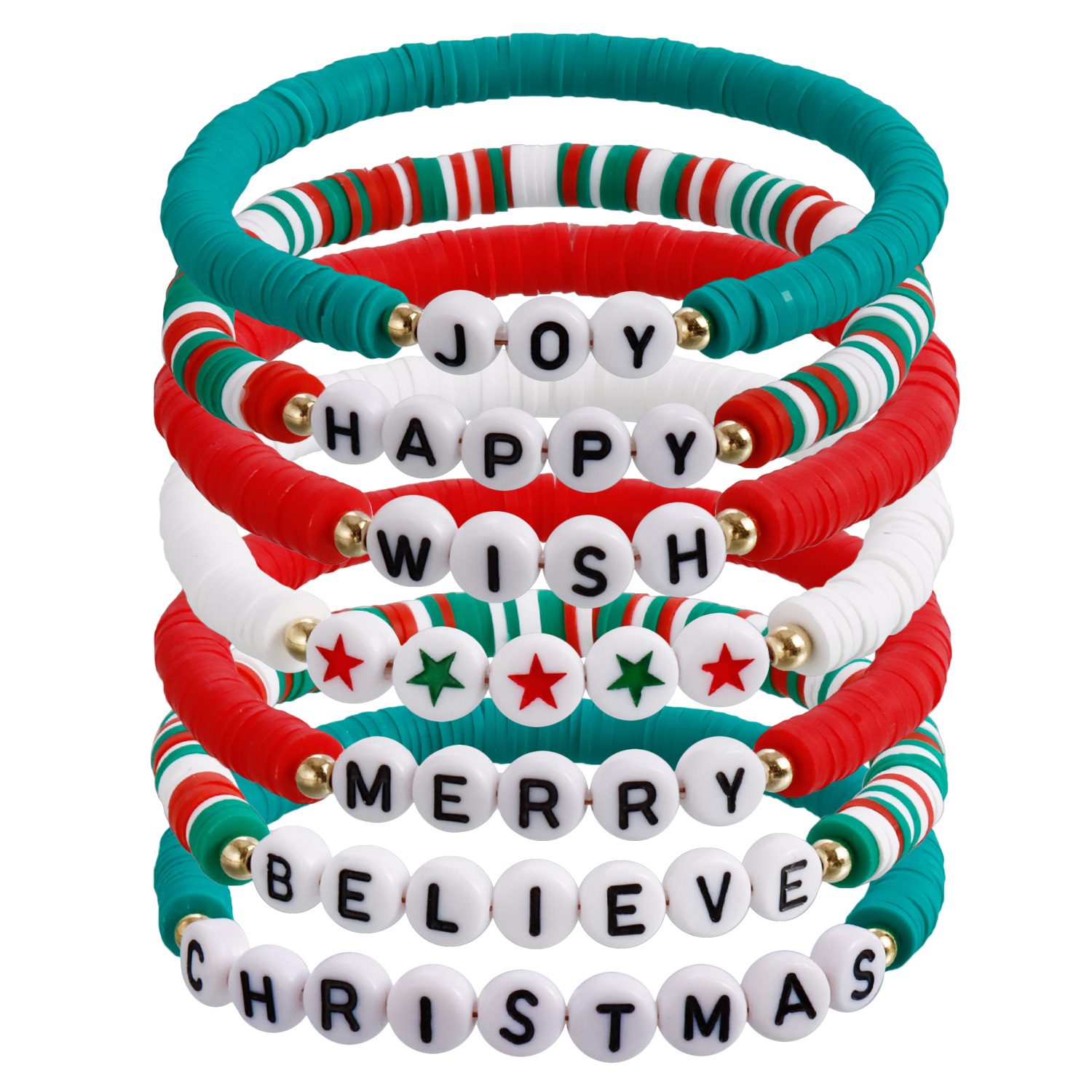 Christmas Bracelets Set Stackable Heishi Surfer Beaded Letter Santa Claus Tree Xmas Bracelet Handmade Women's Clay Stretch Holiday Jewelry for Wo