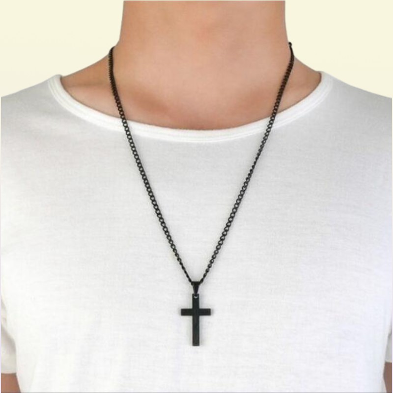 vintage cross pendant necklace stainless steel black chain men women jewelry gift