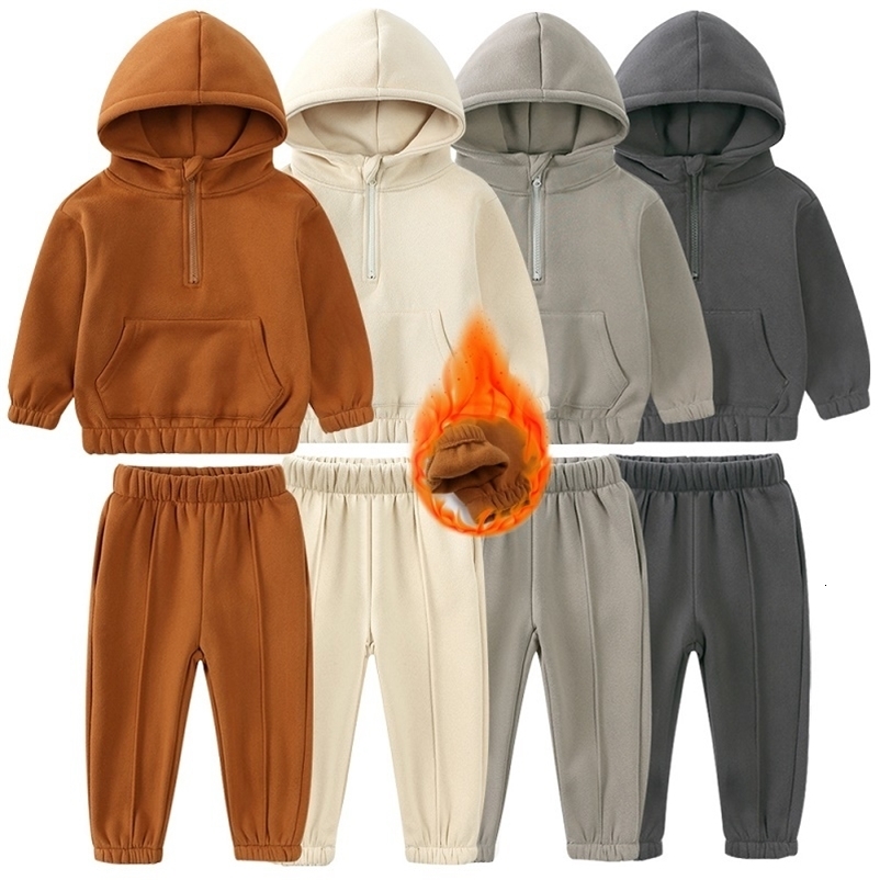 Clothing Sets Children's clothing autumn and winter children's fleece long sleeved set 0-6 year old baby hooded sweater sports two-piece s 2