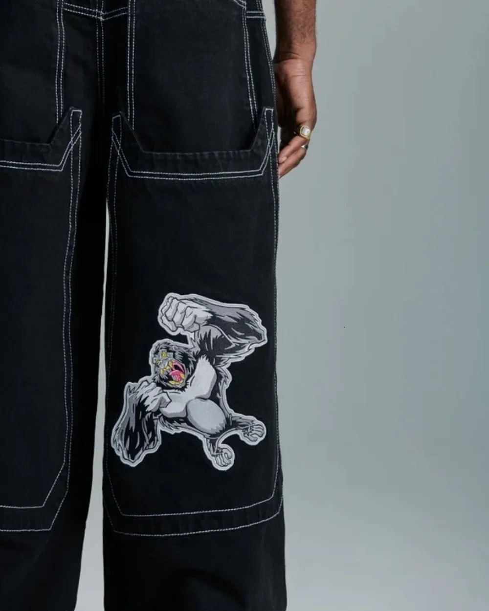Mens Jeans Street Fashion Pocket Wide Leg Y2K Harajuku Hip Hop Pants Gothic High Waist 231202
