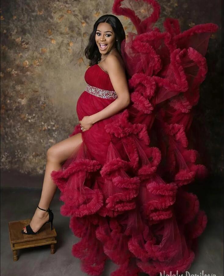 Maternity Dress For Photo Pregnant Women Sexy Strapless Tiered Ruffles Nigh Robes Mermaid Gown Pregnancy evening Dress Baby Shower Prom Wear